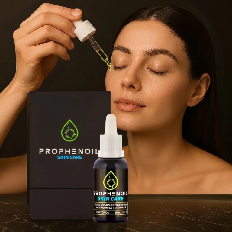 Mujer con aspecto muy cuidado aplicando producto cosmético basado en aceite de oliva virgen extra