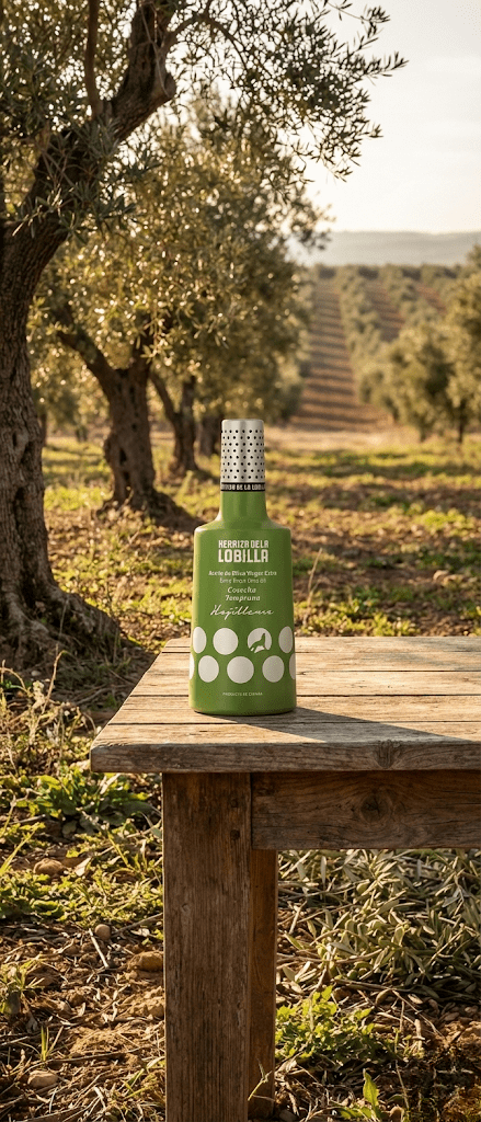 botella de aceite de oliva virgen extra premium ecológico Herriza de La Lobilla