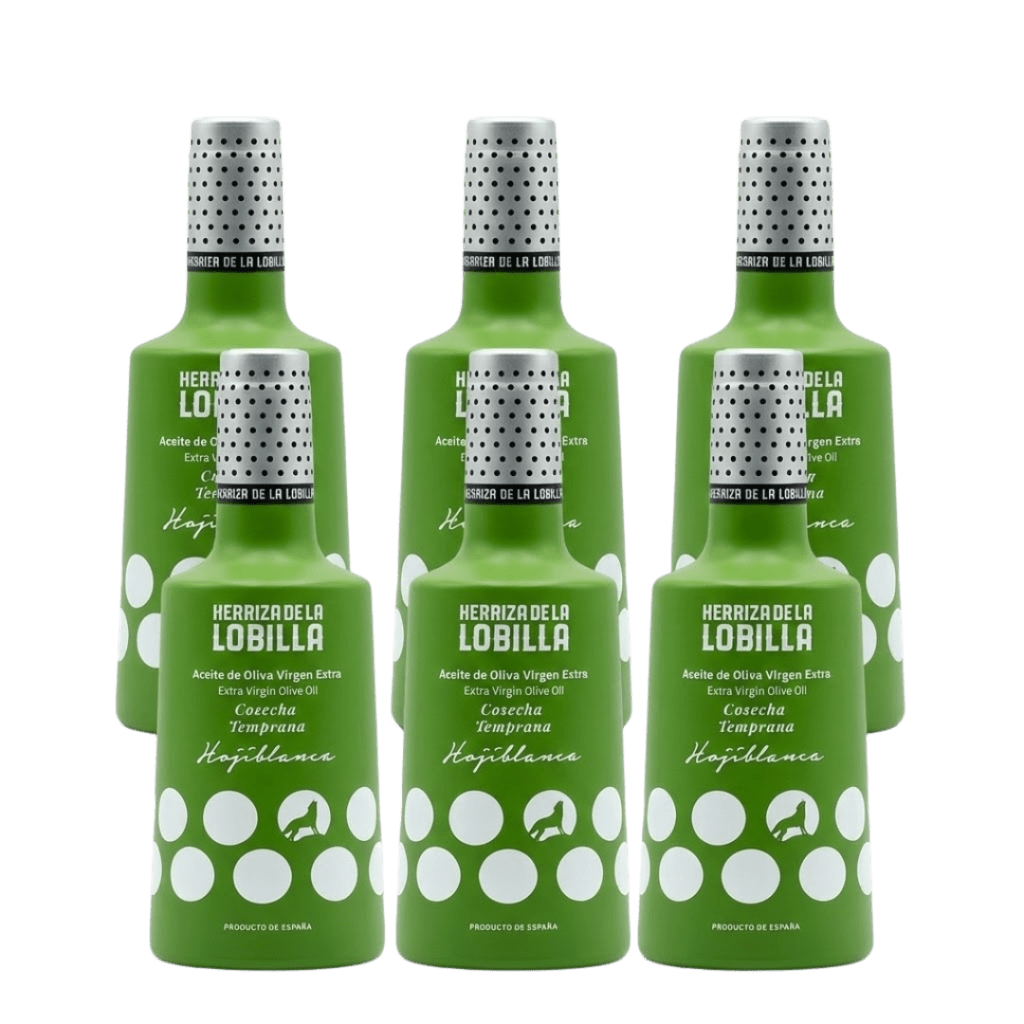 pack seis botellas 500 ml AOVE hojiblanca herriza de la lobilla