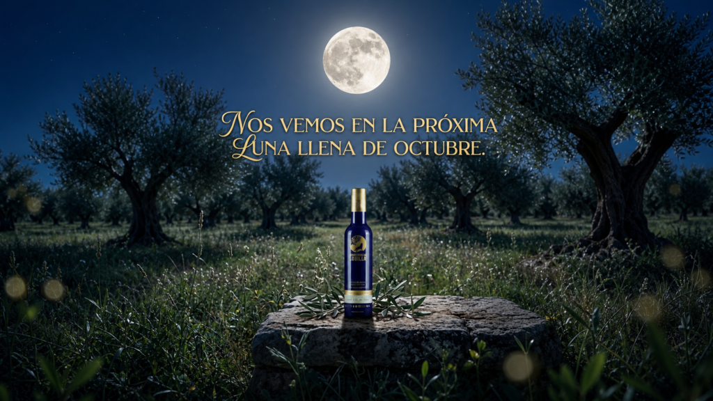 El Legado de la Luna Llena 1 Botella de lechín y acebuche bajo la luz de la luna llena