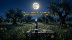 Botella de lechín y acebuche bajo la luz de la luna llena